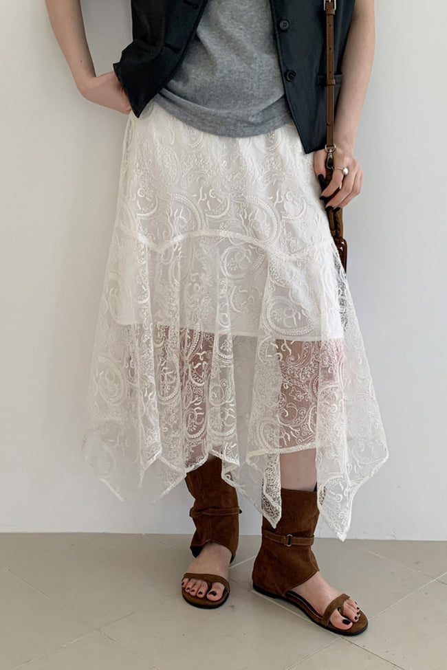 Vintage Asymmetrical Lace Midi Boho Skirt Main image