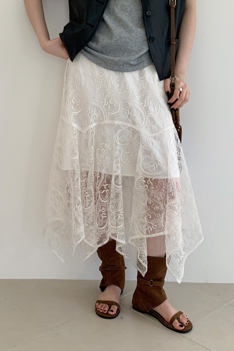 Vintage Asymmetrical Lace Midi Boho Skirt Main image