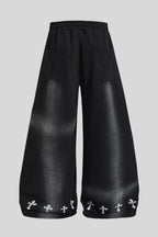 Washed Gothic Cross Wide Leg Sweatpants
