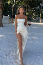 Satin Twist Front Split Party Dress