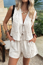 Casual Button Vest Two Piece Vacation Shorts Set