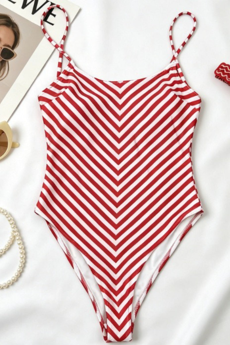 Striped Slim Fit One Piece Swimwear