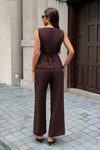 Sleeveless Vest High Waist Wide Leg Pants  Work Set