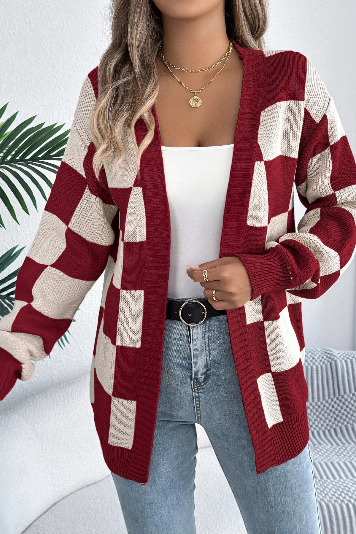 Plaid Knit Casual Loose Cardigan Main image