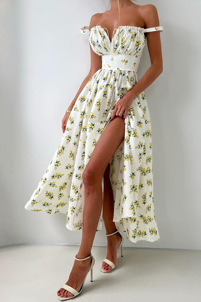 Low Neck Strap High Waist Slit Floral Dress Main image