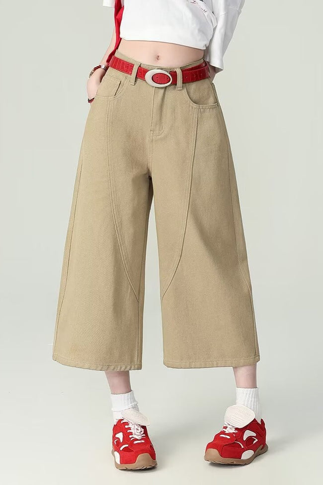 Khaki High Waist Cropped Wide Leg Jeans Main image