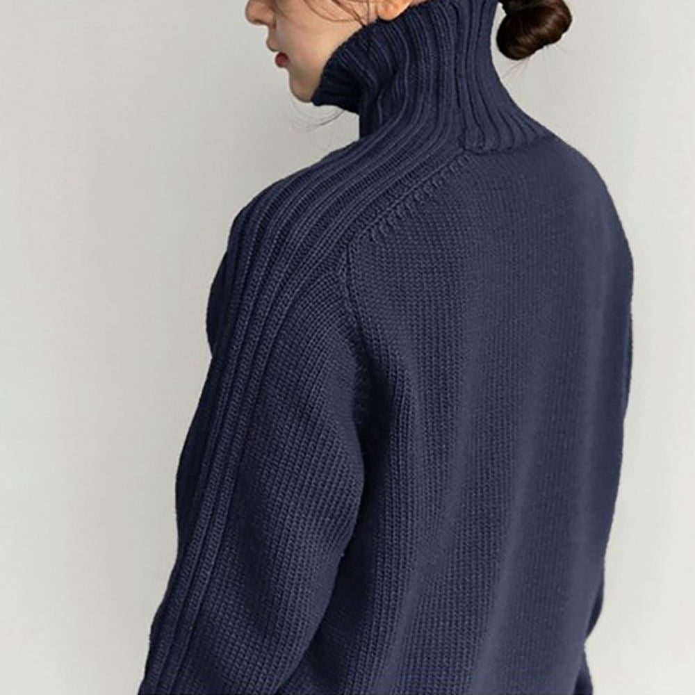 Solid High Graceful Neck Knit Sweater Sweaters L