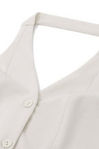 Vintage Collar Asymmetric Button Front Two Piece Vest Skirt Set