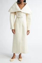 Wide Lapel Long Wool Blend Overcoat