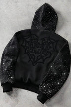 Rhinestone Embroidered Zip Up Hoodie