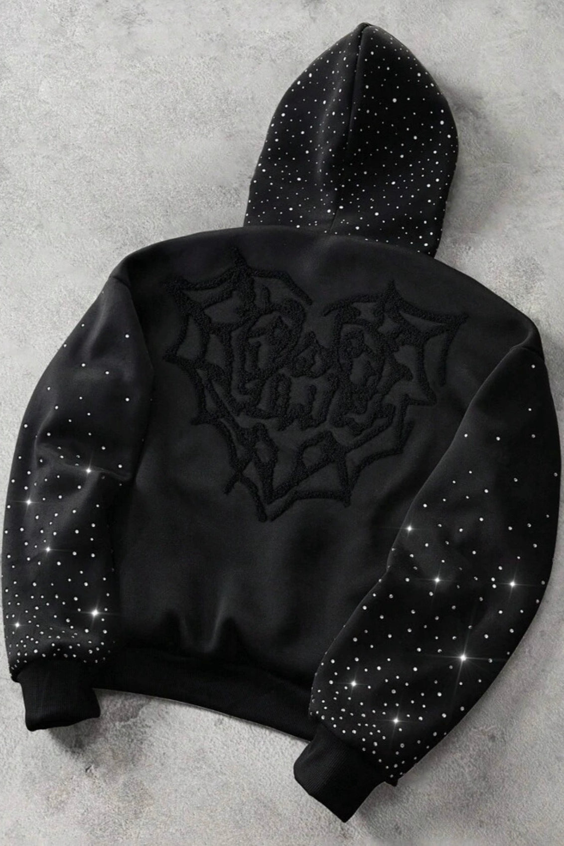 Rhinestone Embroidered Zip Up Hoodie