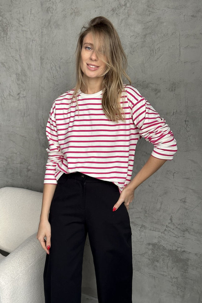 Cotton Striped Crew Neck Long Sleeve Tee Main image