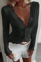 Lace Detail Long Sleeve Knit Top