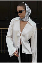 V-Neck Tie-Front Blouse