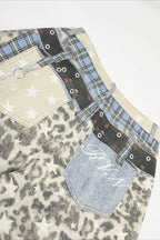 Leopard Double Waist Barrel Leg Jeans