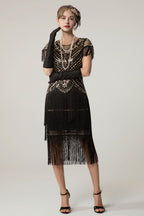 Sequin Short Sleeve Fringe Boho Dress