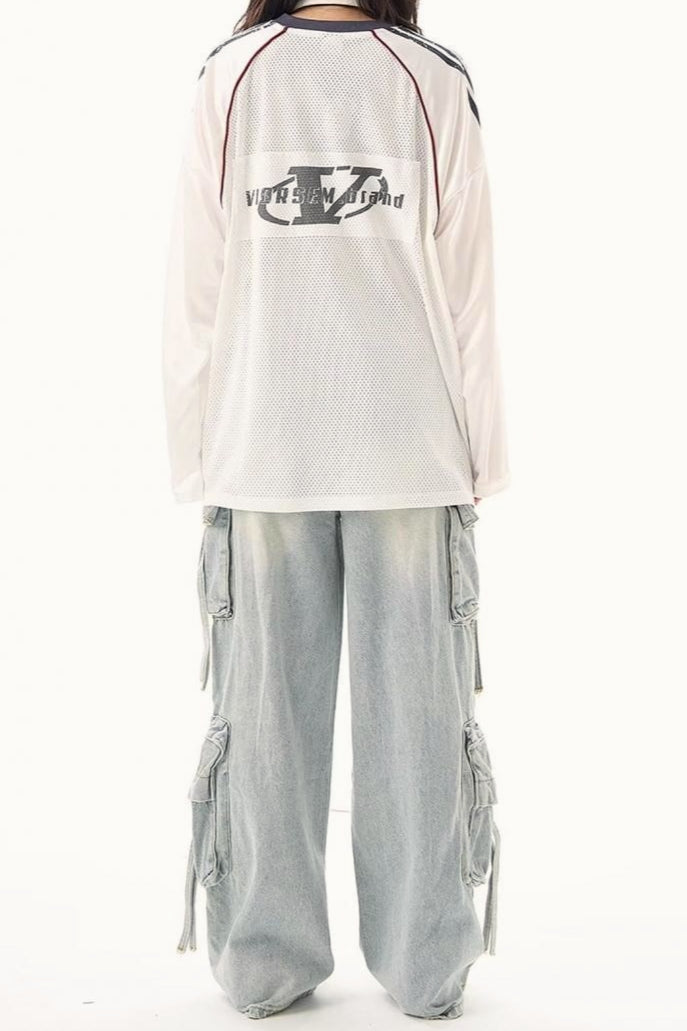 V Neck Graphic Print Oversized Raglan Long Sleeve Tee Secondary image