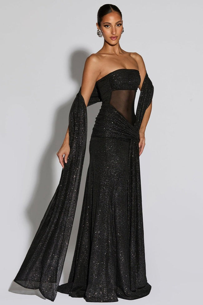 Metallic Mesh Scarf Strapless Formal Dress Main image
