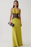 Lace Inset Halter Satin Formal Dress