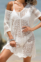 Loose Deep V Hollow Out Beach Knit Cover Up