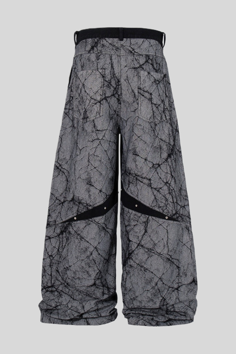 Crackle Print Tape Panel Wide Leg Jeans