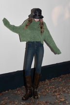 Cropped High Neck Pullover Sweater