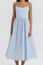 Solid Sexy Backless Spaghetti Strap Swing Prom Dress