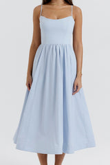 Solid Sexy Backless Spaghetti Strap Swing Prom Dress