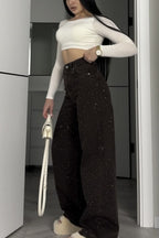 Retro Rhinestone High Waist Wide Leg Jeans