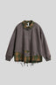 Distressed Plaid Layered Polo Collar Oversized Sweatshirt