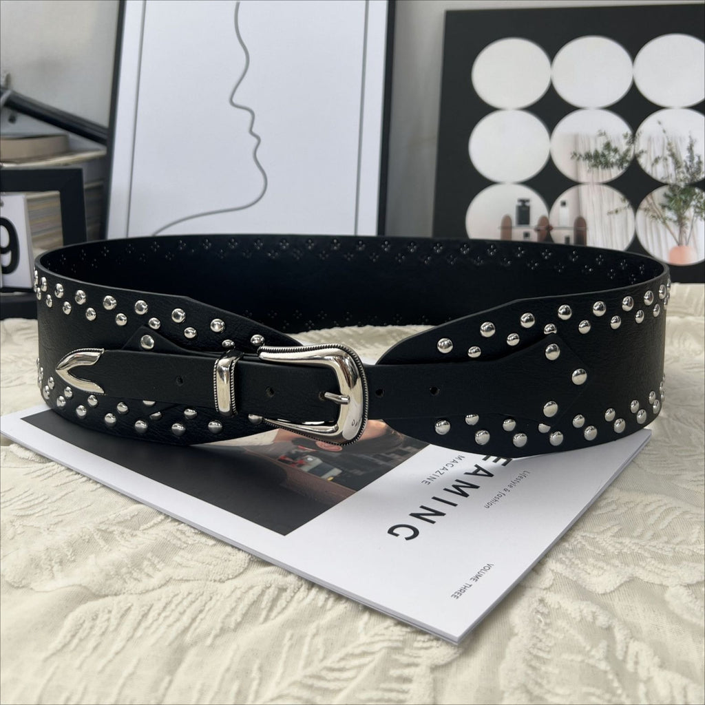 Studded Patchwork Alloy Wide Waist Belt