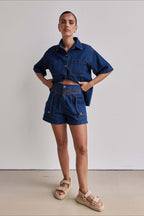 Vintage Loose Shirt Denim Shorts Set