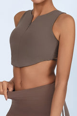 Sports Style Zip Front Crop Top