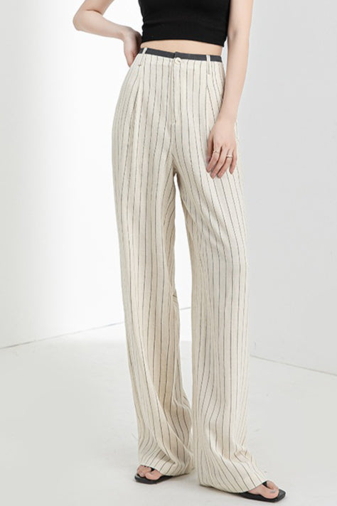 Linen High Waist Stripe Narrow Wide Leg Pants Secondary image