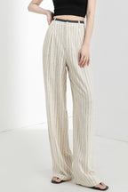 Linen High Waist Stripe Narrow Wide Leg Pants