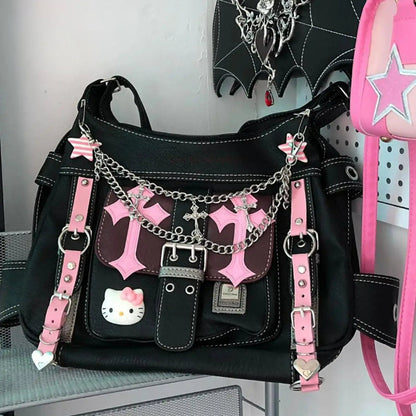 Hello Vintage Capacity Pink Trend Crossbody Gothic High Punk Kitty Bag