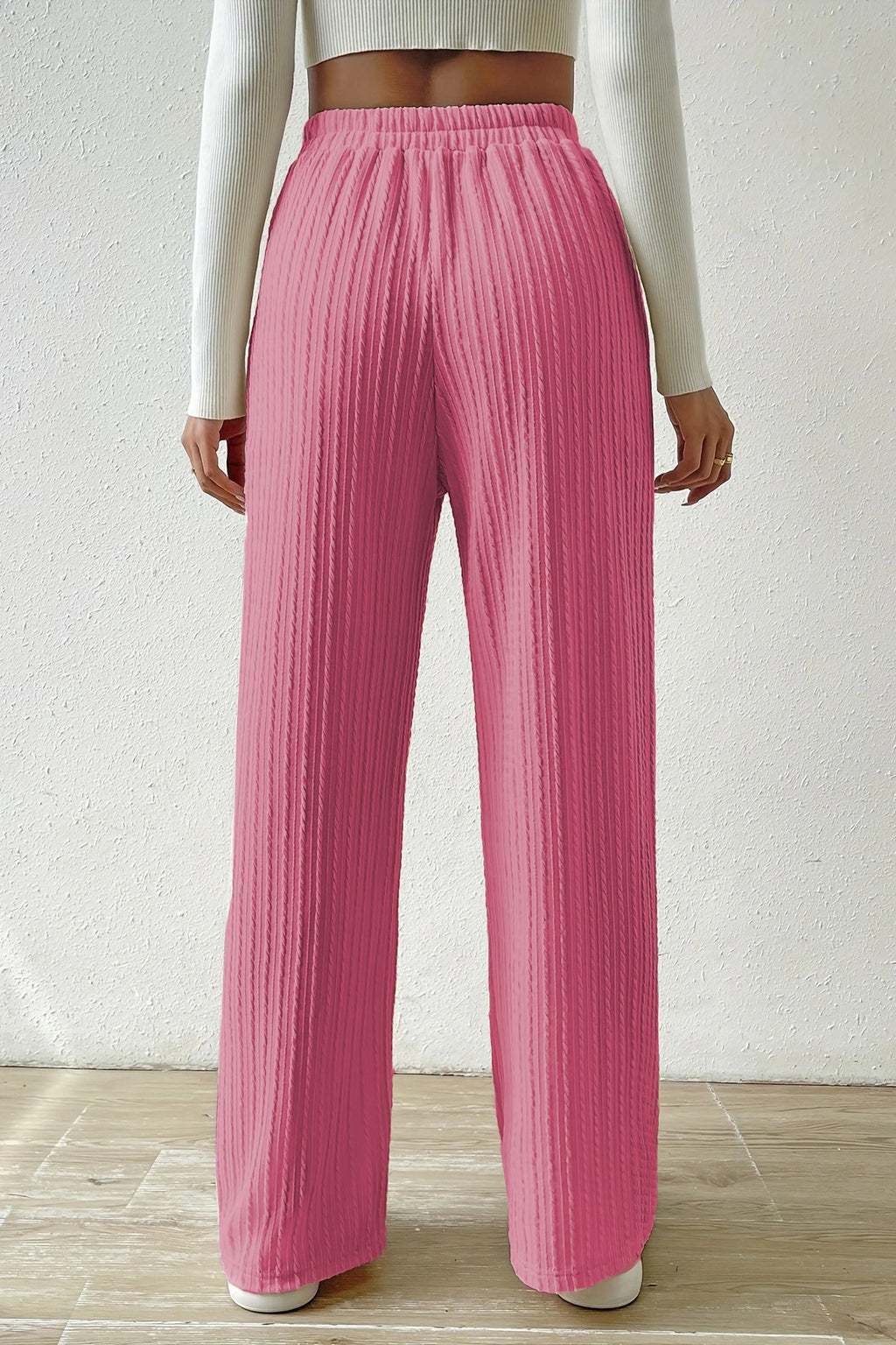 Elastic High Waist Solid Straight Leg Knit Pants