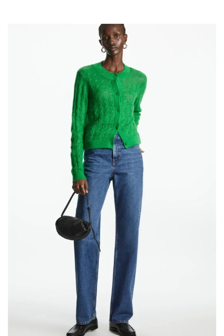 Mohair Blend Cable Knit Cardigan