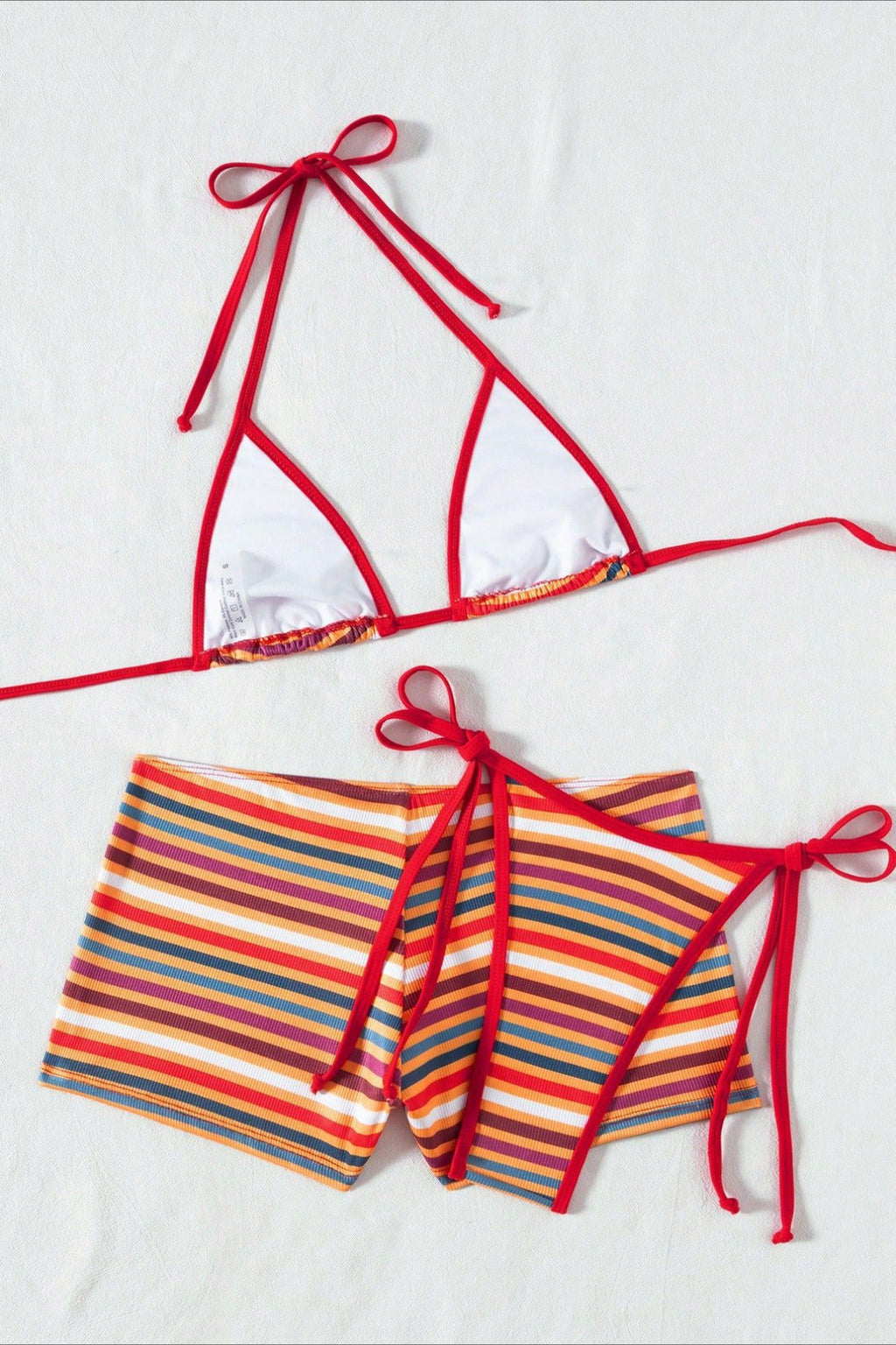 Striped Boyshort High Waist Three Piece Swim Set
