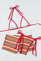 Striped Boyshort High Waist Three Piece Swim Set