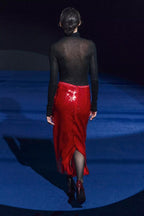High Waist Sequin Slit Bodycon Skirt
