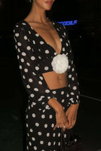Polka Dot V-Neck Crop Skirt Two Pieces Set