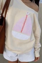 Sailboat Patchwork Off Shoulder Sweatshirt