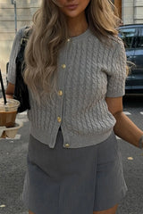 Striped Cable Knit Cardigan Grey / S