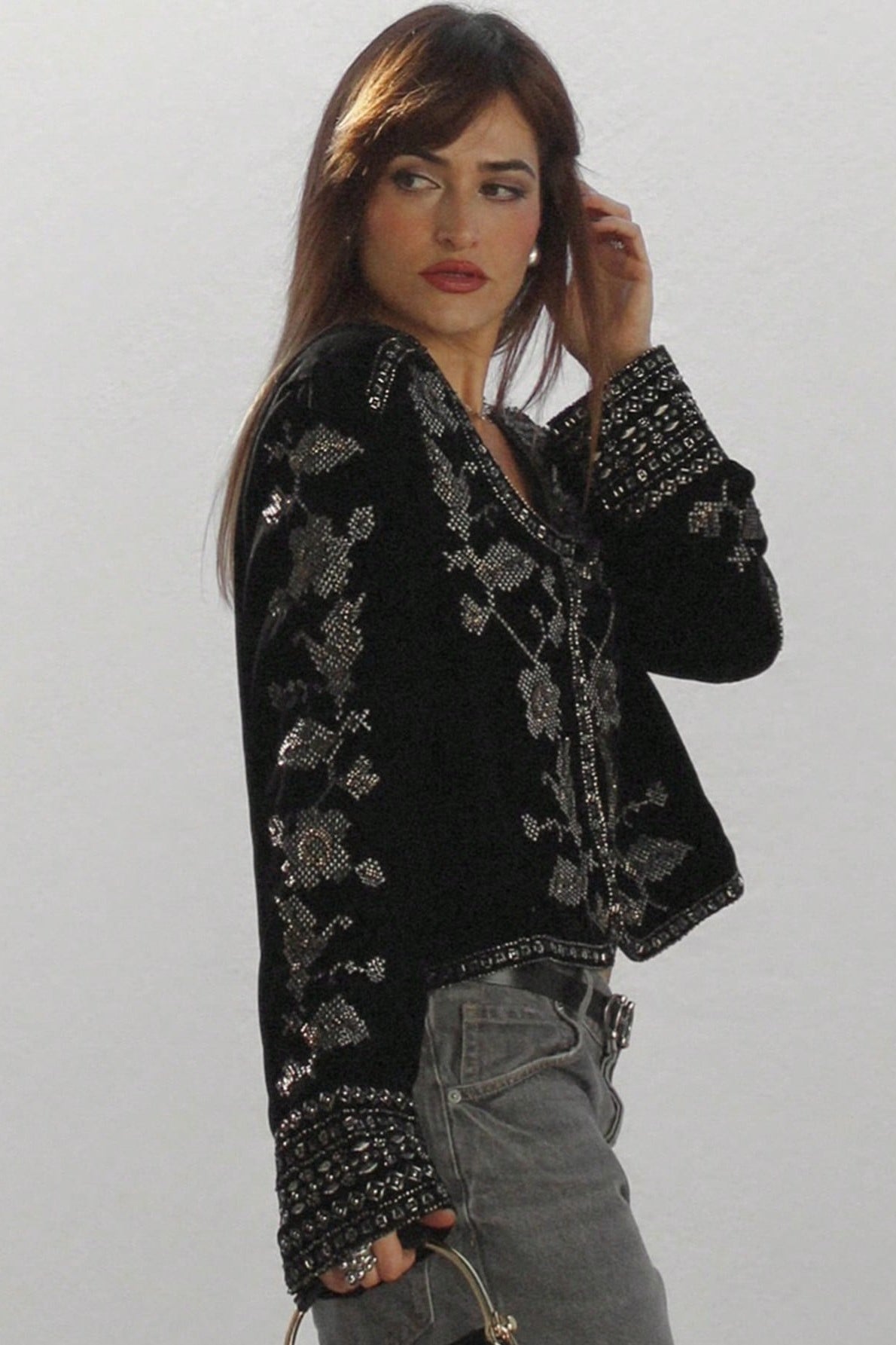 Long Sleeve Embroidered Velvet Jacket Secondary image