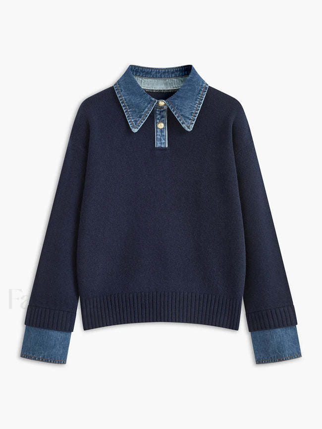 2 in 1 Panel Lapel Sweater Navy / XS Sweaters Main image