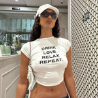 2000s Aesthetic Letter Print Baby Tee WHITE / S