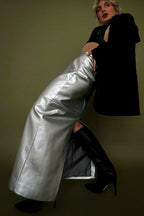 High Gloss PU Leather Bodycon Slit Skirt