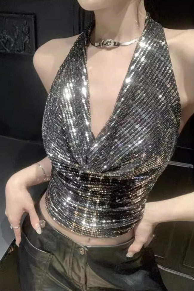 Sequin Halter Backless Halter Top Main image
