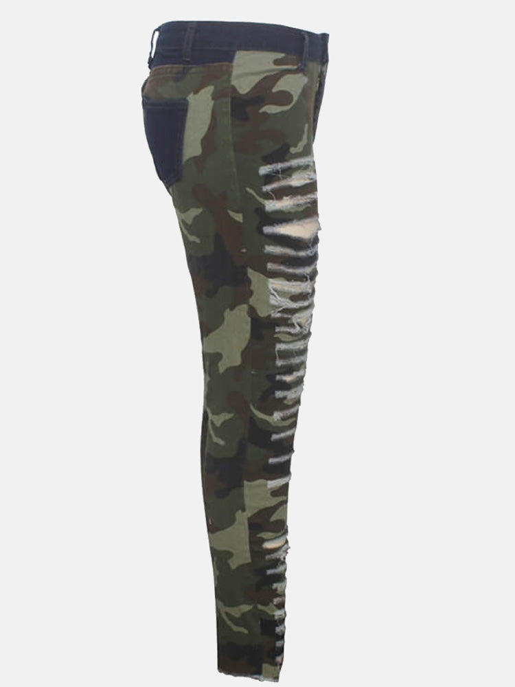 Ripped Camouflage Printed Jeans Jeans